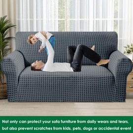 MAXIJIN Stretch Loveseat Couch Cover for 2 Cushion Couch (55"-69" Washable Sofa Slipcovers with Non-Slip Foam & Elastic Strap, Dog Cat Pet Friendly Furniture Protector (Medium, Dark Gray)
