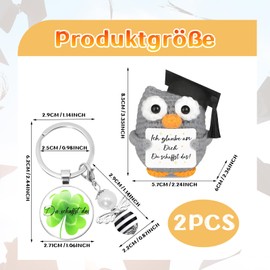 2 Paket Bestandene Prüfung Geschenk & Glücksbringer Prüfung, Eule-Puppe + Kleeblatt-Schlüsselanhänger - Perfekte Motivations-Geschenke für Prüfungen, Kleine Geschenke für Frauen Freundin Kollegen