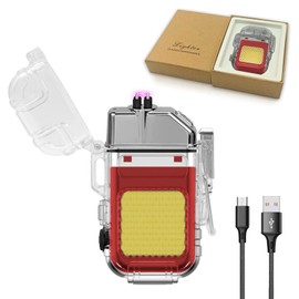 YOZWOO - Encendedor eléctrico de vela USB tipo C, recargable, encendedor de plasma, sin llama, resistente al viento, sin encendedor de butano con luz al aire última intervensión para camping, senderismo, equipo táctico de supervivencia (rojo)