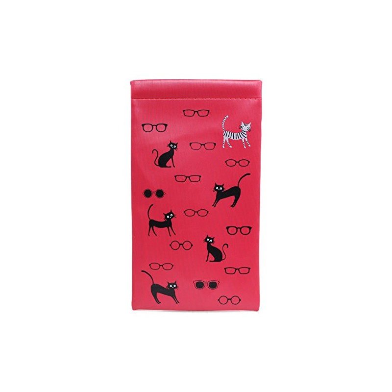 Pearl 098511 Eyeglass Case, Red, Cat and Glasses, Soft, Single