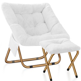 Kasunpul Comfy Saucer Chair, Foldable Living Room Chairs, Soft Faux Fur Lounge Chair for Bedroom, Reading Chairs for Adults, Kids, X-Large (White)