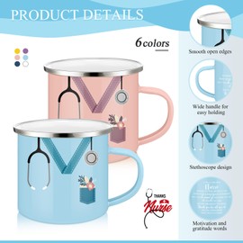 Hushee 18 Pcs Nurse Appreciation Gift Set Nurse Week Gift Bulk 12 Oz Enamel Mug Stethoscope Sign Makeup Bag Silicone Keychain for Medical Staff Coworker Graduation Nursing Student (Gentle Color)