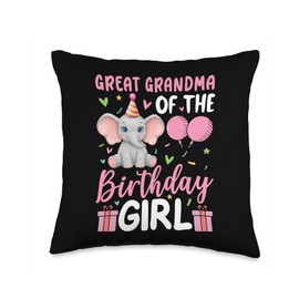Great Grandma Of The Birthday Girl Elephant Birthday Throw Pillow