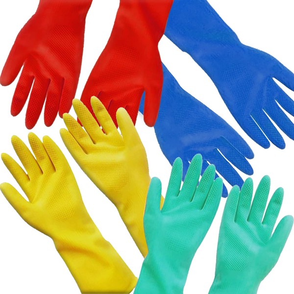 Rubber Gloves 4 Pairs Waterproof Dishwashing Gloves Reusable Cleaning Gloves