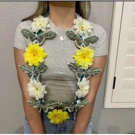 graduation money lei WHITE & YELLOW FLOWERS