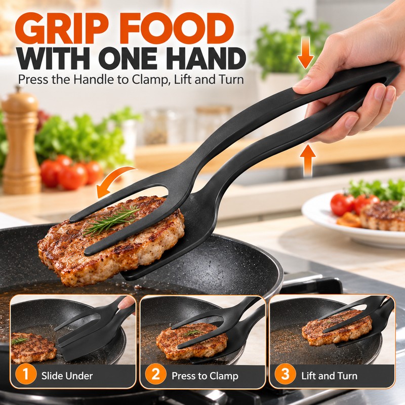 2-in-1 Grip Flip Spatula Tongs for Cooking – Easy Gripping