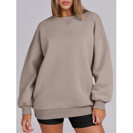 ANRABESS Womens Sweatshirts Oversized Fleece Crew Neck Pullover Hoodies Casual Comfy 2024 Fall Fashion Basic Sweatshirt Coffee grey Small