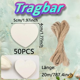 Pack of 100 Heart Kraft Paper Tags, White Gift Tags Cards for Labelling, Wedding Heart Labels with String, for Party, Birthday, Valentine's Day, Christmas