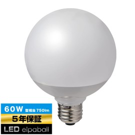Asahi Electric Elpa (ELPA) LED Bulb, Ball Bulb, G95 (E26 Base, 60 W Shape, White)