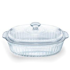 Luvan 2.8L/3Qt Glass Casserole Dish with Lid, Ribbed Oval Glass Baking Dish for Oven & Microwave, Clear Lead-Free Covered Casserole Cookware, Versatile Deep Glass Food Container for Baking, Cooking