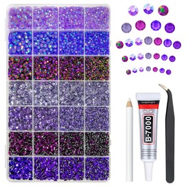 qiipii 28 Types Purple Jelly Resin Rhinestones w B7000 Jewelry Glue for Bedazzling Crafting 3-6mm Flatback Stones Gems Diamonds Charms for Nails Face Eyes Makeup Crafts Tumblers Bottles Clothes Shoes