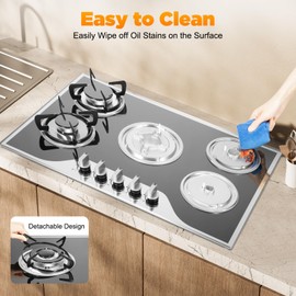 30 Inch 5-Burner Gas Cooktop, Built-In Stainless Steel Gas Stovetop,LPG/NG Convertible Gas Stove Dual Fuel Gas Hob