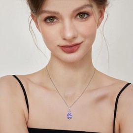 Inpasne Alexandrite Necklace for Women 925 Sterling Silver June Birthstone Necklace Oval Cut Pendant Jewelry for Her