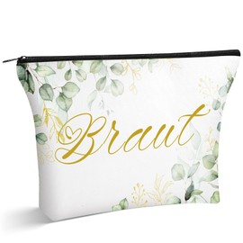 Ylinge Bride Makeup Bag Bride Gifts Cosmetic Bag Bride Canvas Makeup Bag Bride Travel Makeup Bag Party Bag Decoration for Wedding Engagement Bridal Shower JGA 23 x 15 cm, gold, bridal eucalyptus