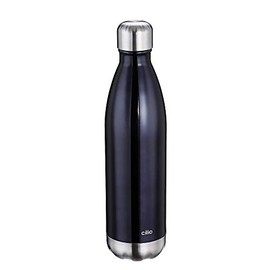 cilio Elegant drinking bottle, stainless steel, black, 750 ml, leak-proof, thermos flask also for carbonated drinks, keeps warm for up to 18 hours and cold for 24 hours