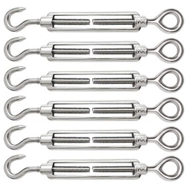 Pack of 6 M6 Rope Tensioners Stainless Steel 304 Turnbuckle Wire Tensioner Adjustable Turnbuckle Hook and Eyes for Cable Rope Tensioner Accessories