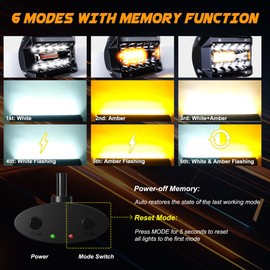 ASLONG 2PCS 4Inch LED Single Row White/Amber Flasing Strobe Pods Work Lights Off-Road Driving Fog Lights with Switch Wiring Harness (4Inch White/Amber LED Pods)