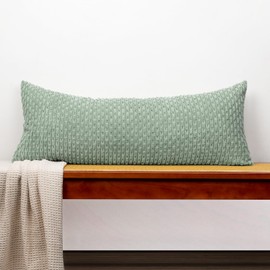 JoraLion 14x36 Boho Decorative Lumbar Throw Pillow Cover, Seafoam Green Cozy Soft Striped Corduroy Long Rectangle Cushion Case Accent Home Decor for Sofa Bed Room Livingroom, ONLY Cover