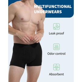 REELINDRY Washable Incontinence Underwear for Men, 2.3 oz Absorbent Leak Proof Odor Control Briefs with Covered Waistband (Black-Gray, 6XL)