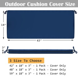 SK Studio Outdoor Bench Cushion Cover 42 x 18 x 3 inch, Waterproof UV Protection Patio Covers Replacement with Zipper for Swing Loveseat Furniture, 1 Pack, Cover Only, Navy Blue