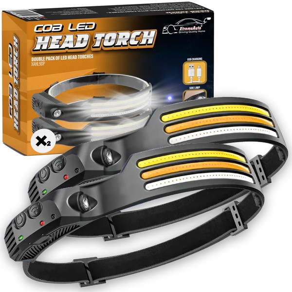 Xtremeauto Head Torch Rechargeable - Super Bright Wide Beam 230°
