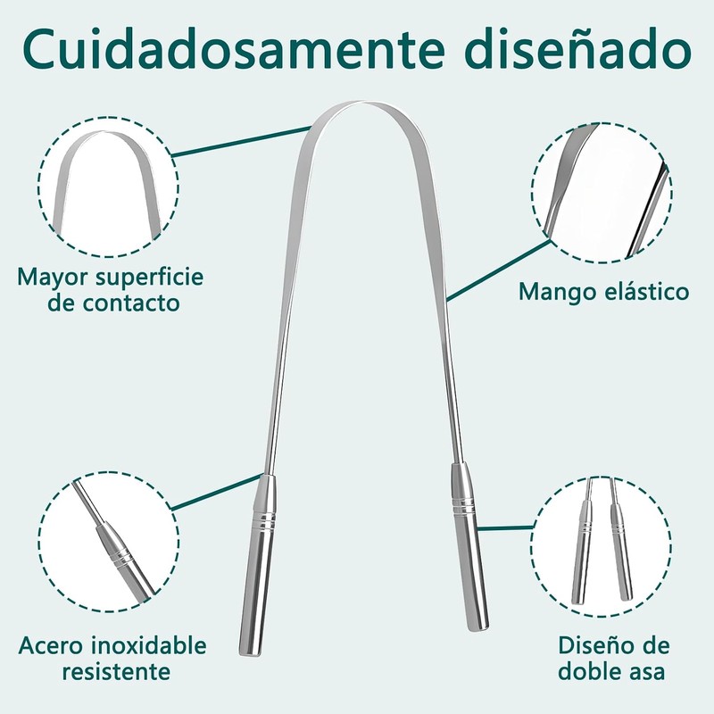 Raspador de Lengua de Acero Inoxidable 6 Piezas para Aliento