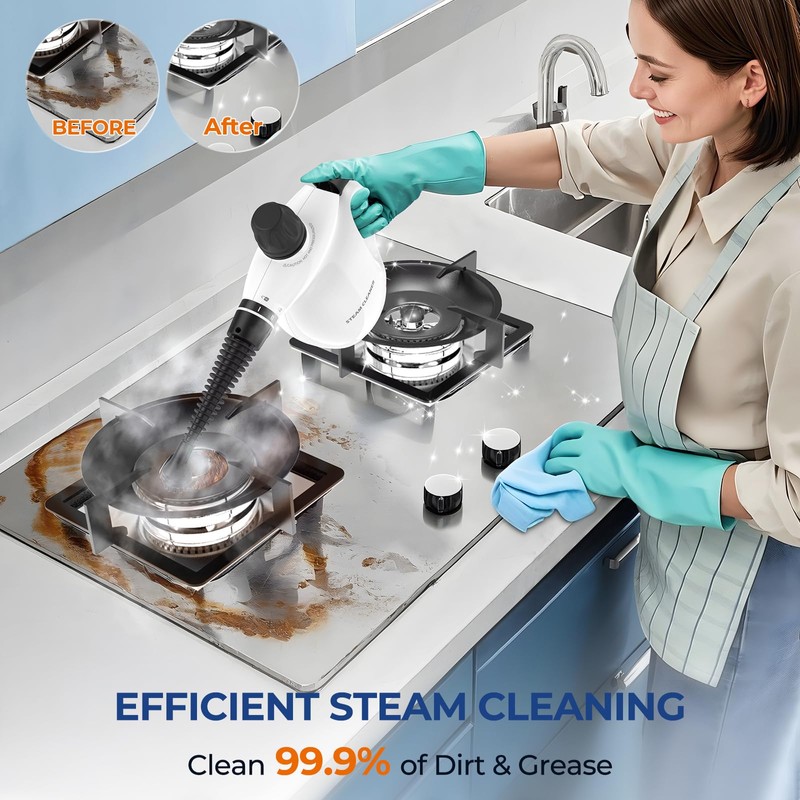 LABIGO Steam Cleaner, Pressurized Handheld 13pcs Multi-Purpose Natural Deep Cleaning