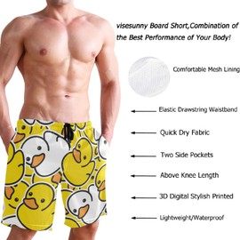visesunny Duck Rubber Ducky Cartoon Men's Swim Trunks Quick Dry Bathing Suits Beach Swim Shorts, Multi, Large