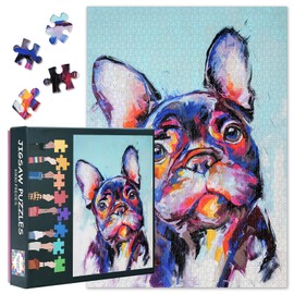 1000 Piece Jigsaw Puzzle for Adults Abstract French Bulldog Muzzle - Challenging Oil Painting Animal Art, Stress Relief & Family Wall Decor 27.5 x 19.7 Inches