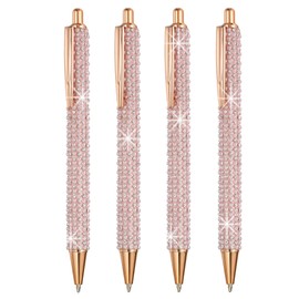 PATIKIL Rhinestone Metal Ballpoint Pen, 4 Pack Crystal Pearl Pens Black Ink 1.0mm Point Sparkly for Women Gift Office Note Taking Journaling, Pink