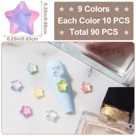 Mxxipp 90pcs Aurora Star Nail Charms for Women, 3D Resin Stars Nail Art Rhinestones Nail Gems, Colorful Shiny Star Nail Jewels Decoration Accessories Supplies for Nail Art DIY Craft