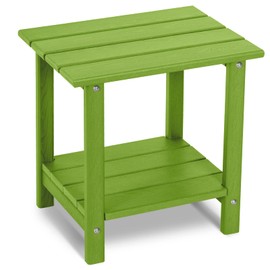 LOENIY 2 Tier Outdoor Side Table with Wood-Like Grain, 16.6" HDPE Adirondack Table Patio Side Table, Weather Resistant End Table for Pool, Patio & Porch, Small Outdoor Table (Lime, Rectangle)