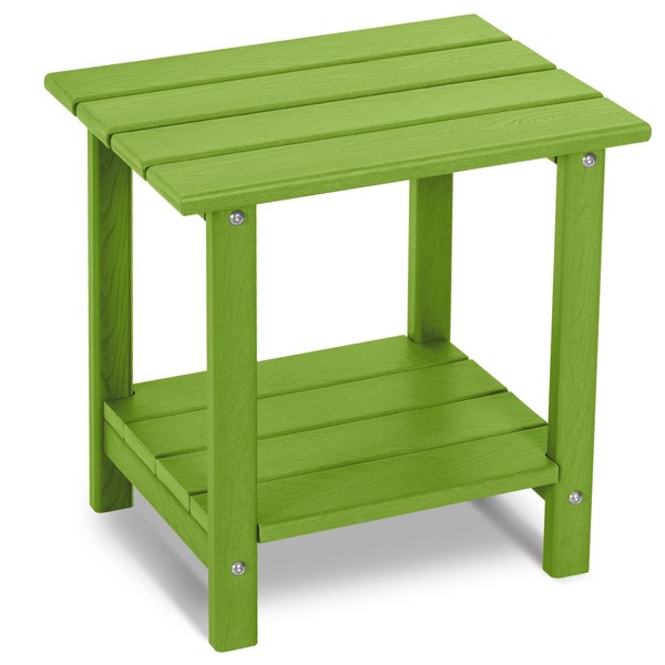 LOENIY 2 Tier Outdoor Side Table with Wood-Like Grain, 16.6"