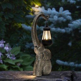Solar Garden Elephant Decor Outdoor Statue - Elephant With LED Waterproof Sculptures Lights, Elephant Pond/Yard Statues Outside Decoration, Home, Lawn, Patio, Resin Animal Ornament, Gardening Gift
