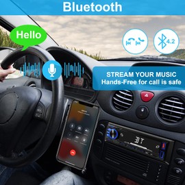 Car Radio Bluetooth Single DIN Car Stereo Audio, Car Audio with Handsfree and App Control,Supports FM/ MP3/SD/AUX/Dual USB/EQ/Quick Charge | Not a CD Player