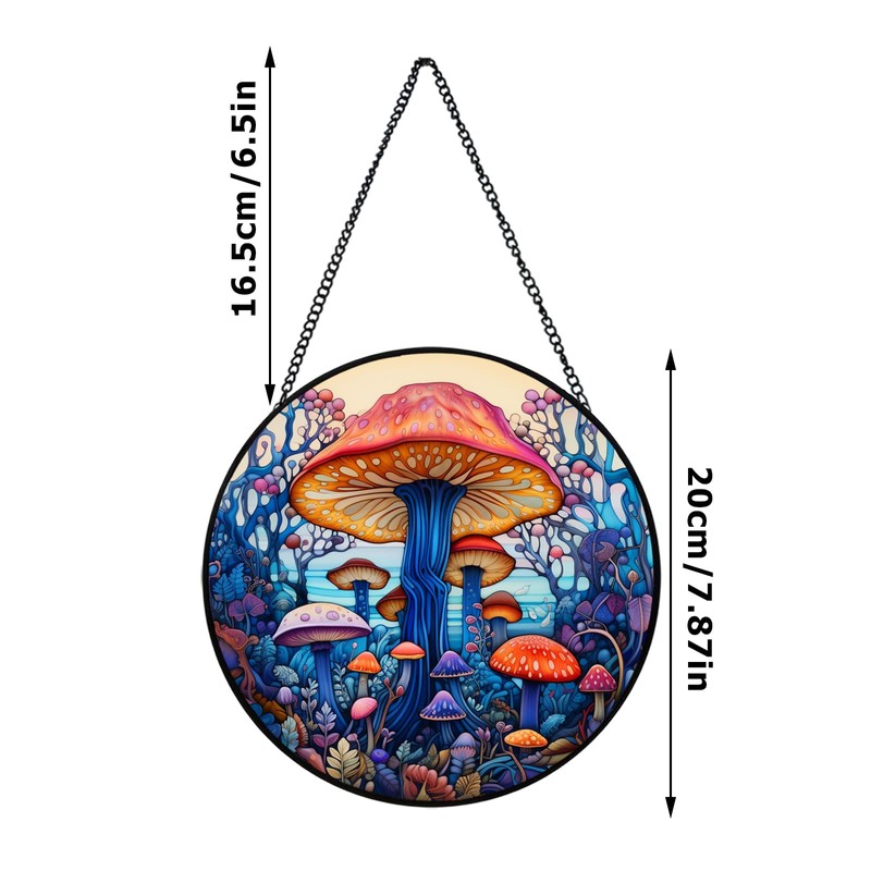 Xuoxeji Mushroom Stained Glass Window Hanging, Mushroom Sun Catchers Mushrooms