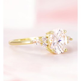 TIGRADE 3CT Engagement Ring Oval Cut Cubic Zirconia Marquise Round CZ Eternity Wedding Band for Women Size 3-12, Gold, Size 4