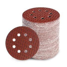 GEOGIEEW Pack of 90 Sandpaper 125 mm Velcro, 40 Grit 8 Holes, Red Sanding Discs Set for Random Orbital Sanders