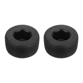 QUARKZMAN Pack of 2 Male Threaded Socket Plugs, NPT 1-1/4 Inch Carbon Steel Internal Hex Thread Pipe Fasteners for Pipe Connections and Sealings, Black
