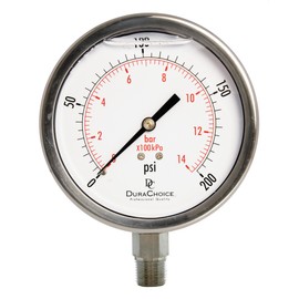 4" All Stainless Steel Oil Filled Pressure Gauge - 3/8" NPT Lower Mount 200PSI