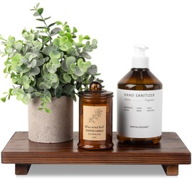Bathroom Counter Organizer Wood Pedestal Stand Farmhouse Decorative Tray Soap Holder for Kitchen Decor, Large 11.8" x 7" - Drak Brown