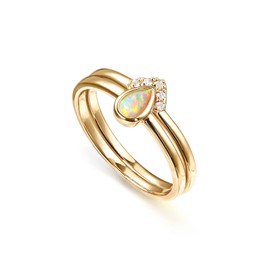 PAVOI 14K Gold Plated Stacking Rings for Women | Classy Design with Sparkling Cubic Zirconia Crystals & Opal | Everyday Jewelry, 6, Rose Gold, Cubic Zirconia