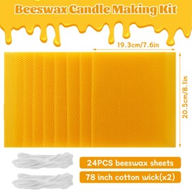 GBACHOOSE 24PCS Beeswax Candle Making Kit 8x8 Inch Beeswax Sheets for Candle Making, Beeswaxs Sheets Create Your Own Unique Candles (Natural Yellow Color)