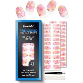 Beaolata Pre Cured Gel Nail Strips - 44PCS Salon Quality Gel Nail Stickers - Long Lasting Polish Wraps for Women no UV Light Needed Easy Apply& Remove (Strawberry Pink)
