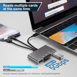 Lector de tarjetas SD 5 en 1, adaptador USB 3.0 de alta velocidad para teléfonos/tabletas, dispositivos USB C y USB A con ranuras para tarjetas Micro 