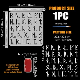 FINGERINSPIRE Viking Alphabet Stencil for Painting with Brush, 11.8x11.8 Inch Reusable Rune Alphabet English Painting Template for Painting on Wall Wood Furniture DIY Home Decoration
