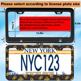 2-Pack Golden Honey Bee License Plate Frames, 2 Holes Honey Bee Gold Aluminum License Plate Holder for Women Man, Bee Themed License Plate Cover fits Vehicles with Keychain Wrist Lanyard