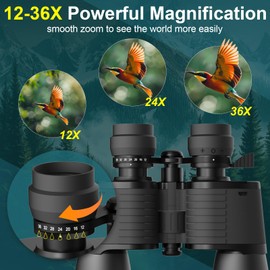 12-36x52 Binoculars for Adults High Powered - Opaita Zoom with Clear Low Light Vision for Hunting - HD for Bird Watching Stargazing Cruise Ship Travel Hiking Opera
