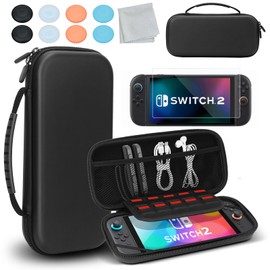 MewVeer Switch 2 Case, Switch 2 Protective Travel Case with 10 Card Storage, High Quality Switch 2 Carrying Case with Screen Protection Film, Thumb Grip Cap, Screen Cleaning Cloth ~