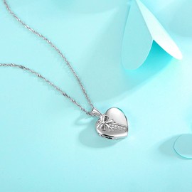 YOUFENG Jewellery Sterling Silver Love Heart Locket Necklace That Holds Pictures Engraved I Love You to The Moon and Back Photo Lockets Bowknot